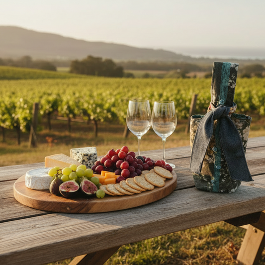 Coastal Bloom Wine Tote With A Sash of Denim