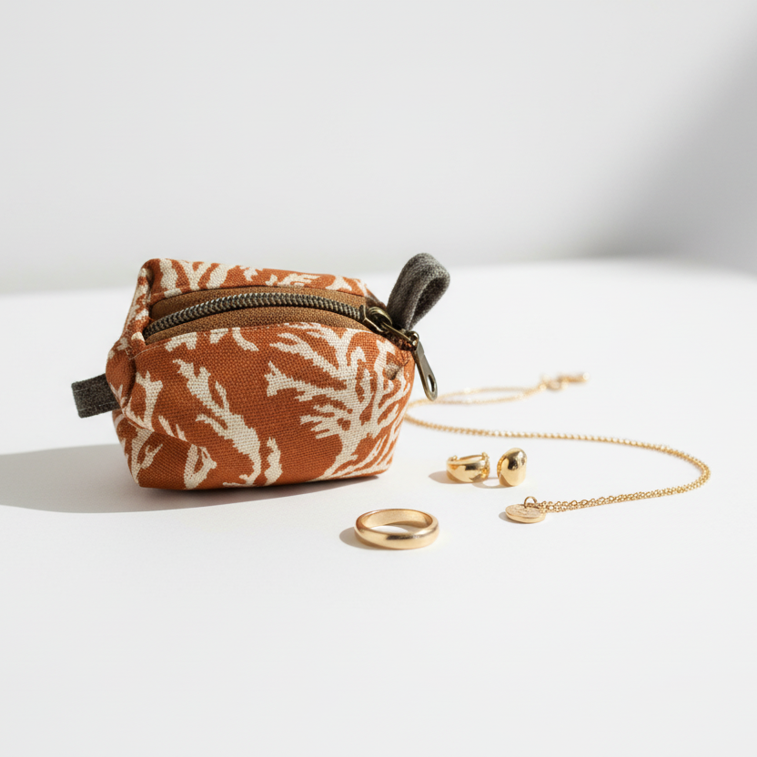 Coral & Denim Tiny Zippered Coin Pouch