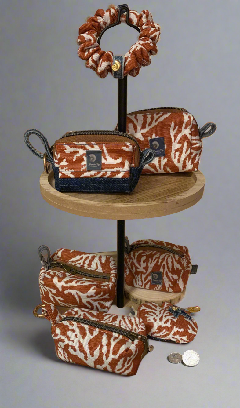 Coral & Denim Mini Quilted Coin Pouch (A)