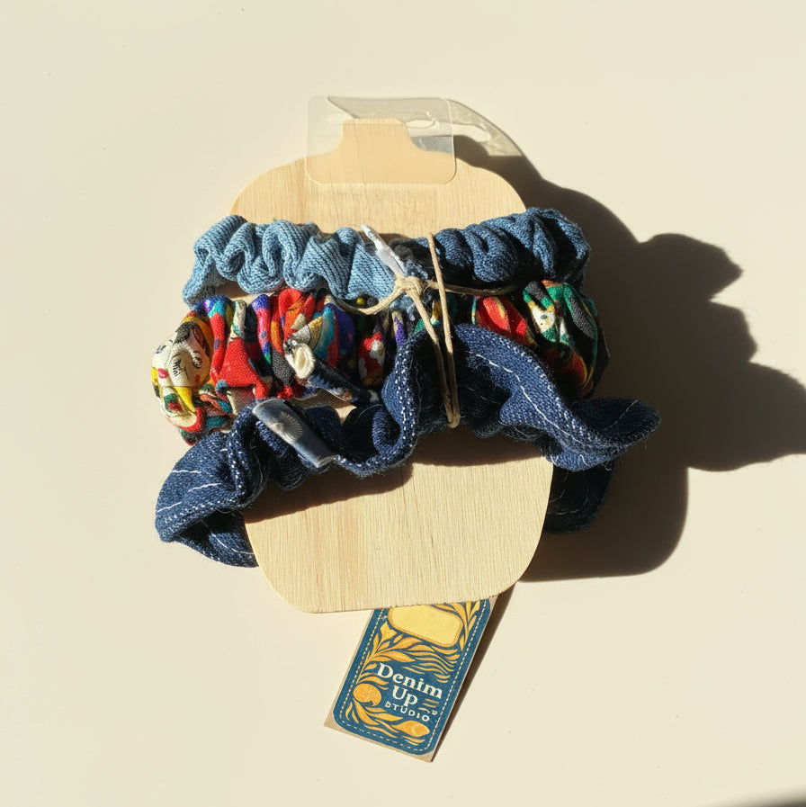 Babushka Doll & Denim Scrunchie Trio Stack
