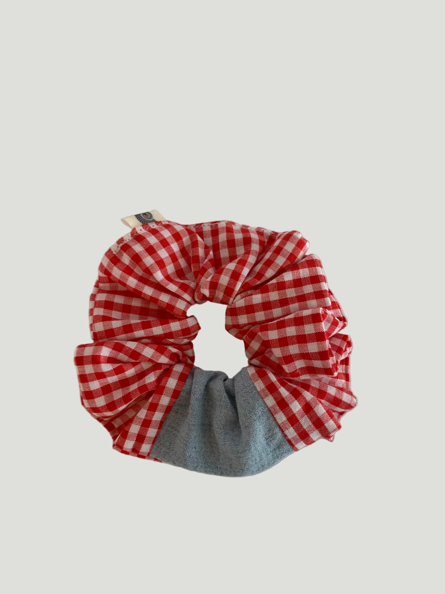 Picnic Gingham Denim Flower Scrunchie