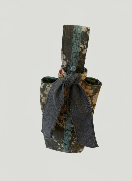Coastal Bloom Wine Tote With A Sash of Denim