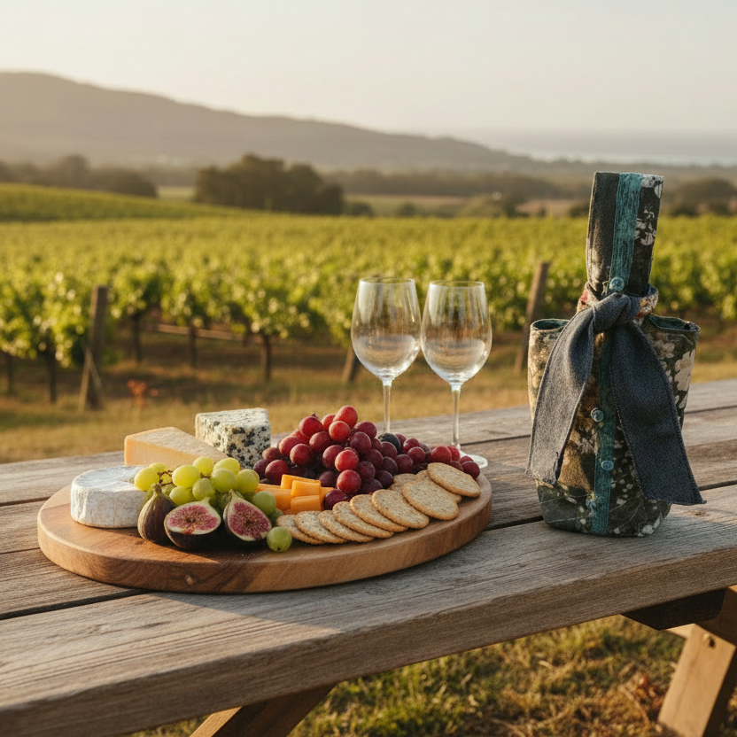 Coastal Bloom Wine Tote With A Sash of Denim