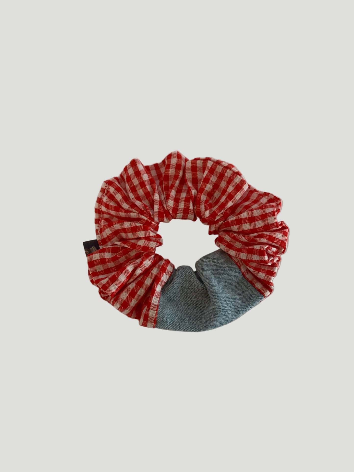 Picnic Gingham Denim Flower Scrunchie